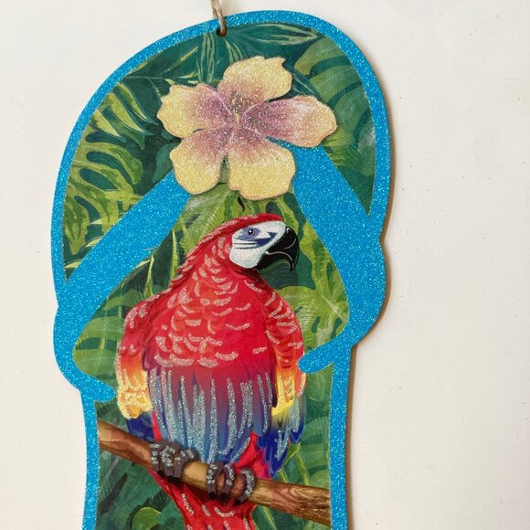ISLAND TIME Tiki Bar Sign Wall Door Beach Decor Parrots Flip Flop Hibiscus - Picture 3 of 9